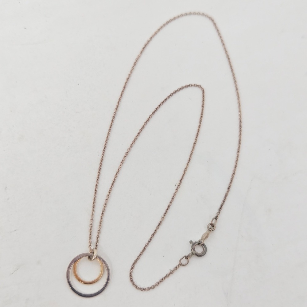 Sterling‎ Silver and 10k Yellow Gold Double Circle Interlocking Ring Necklace
